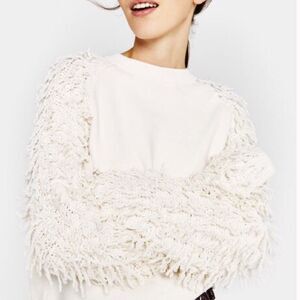 Bershka Shaggy Sleeve Sweater Ivory Small S